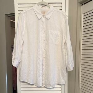Chico's White Button-Up Linen Blouse
